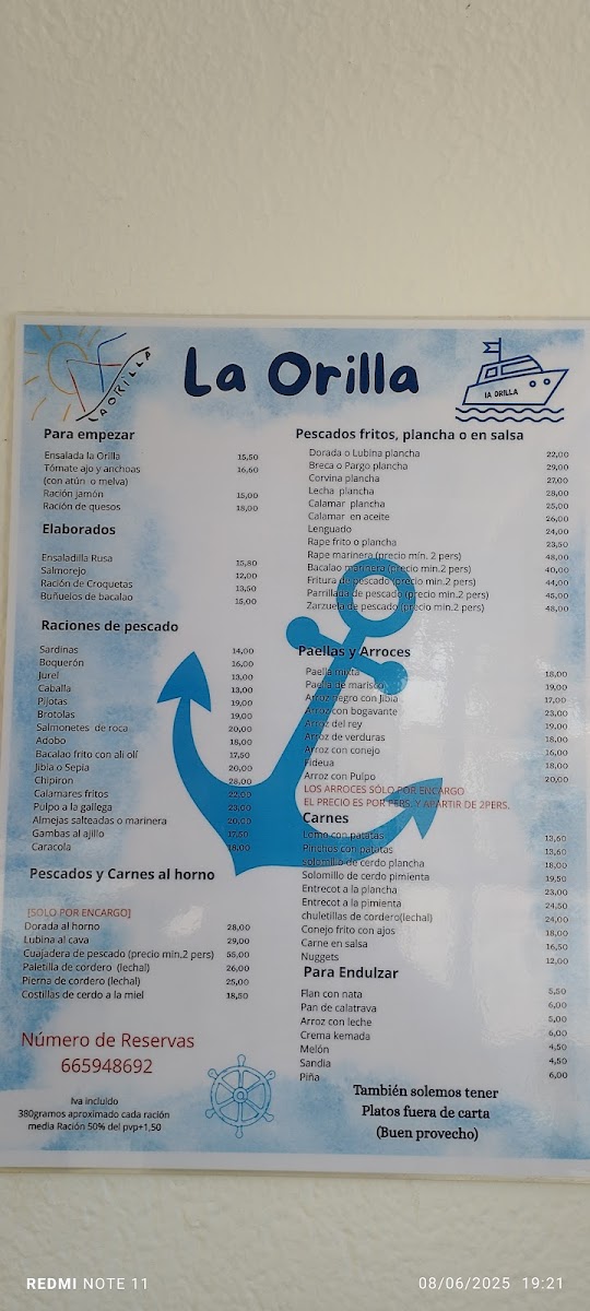 Chiringuito La Orilla Menu - Image 1
